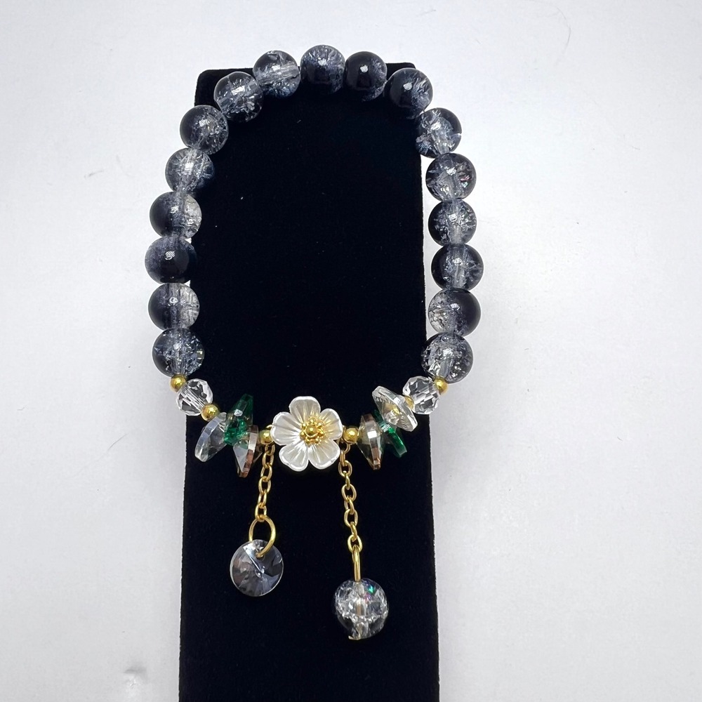 Gray Beaded Bracelet Fairy Lily of the Valley Charm Floral Coquette Whimsygoth